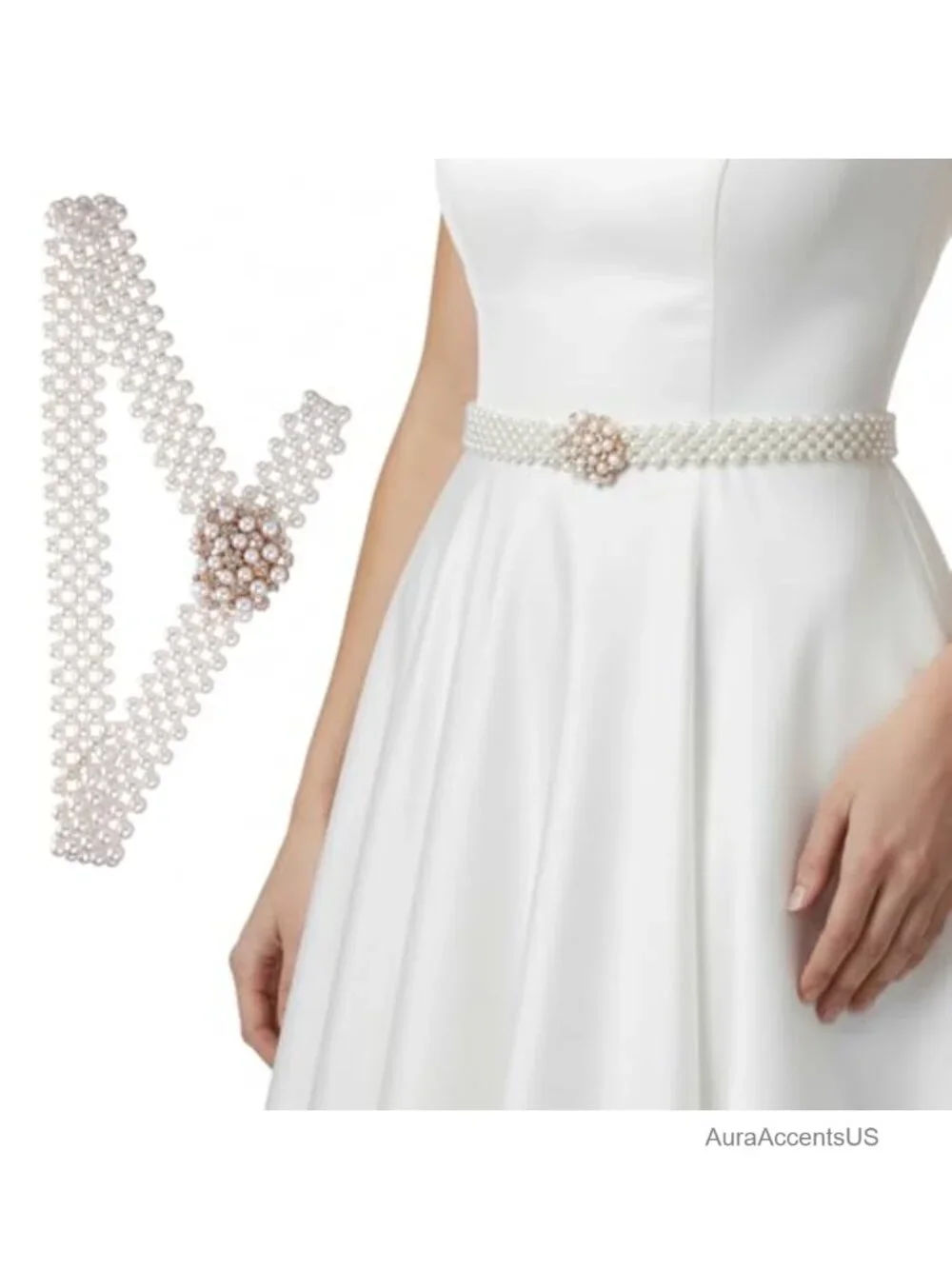 Wide Fancy Crystal Pearl Belt for Wedding Dress Prom Beaded Sash